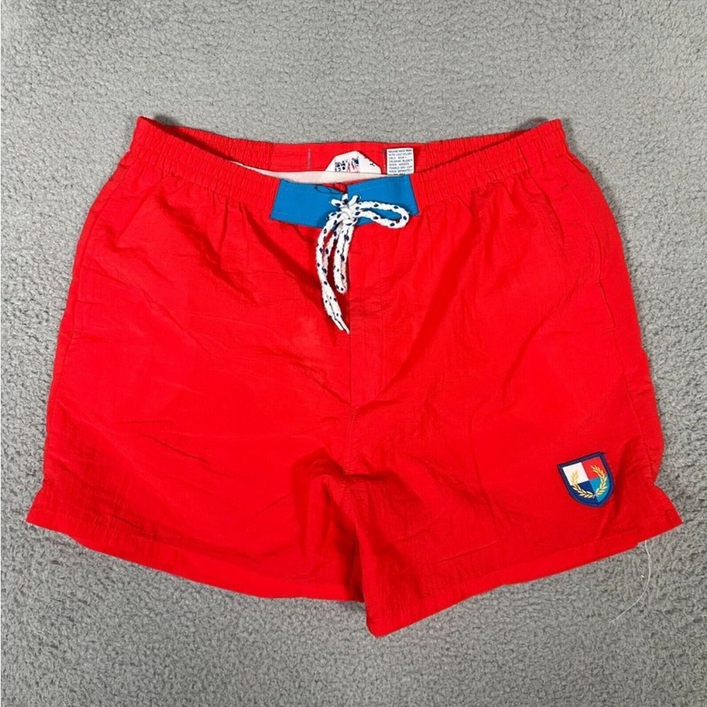Vtg‎ Fred Perry Swim Trunks Size 32 Red Lined Drawstring Shorts 4" Inseam
